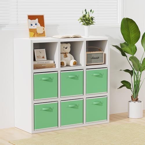 MAX Houser 6 Pack Foldable Fabric Storage Bins with Dual Handles, Green | 6 pack cloth storage bins with dual carry handles, Foldable Storage Cubes Organizer Baskets, ideal for home bedroom closet