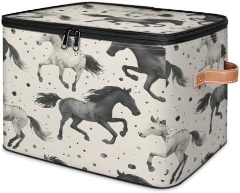 Vintage Horse Storage Box with Zipper Lid | Collapsible, Fabric, Storage Bin, Handle, Large, Closet Organizer, Containers, Bedroom, Home, Horses Theme