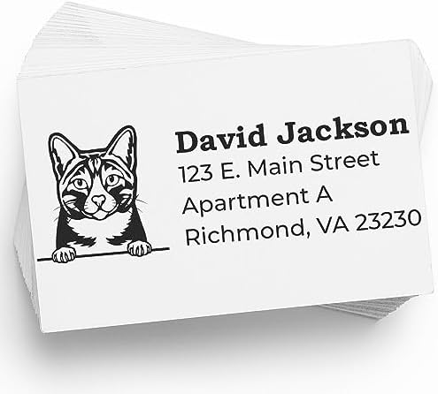 Peeking Arabian Mau Cat Self-Inking Address Stamp - Custom Rubber Stamp | Custom Made Return Address Stamp for Pet Themed Mail. Choice of 11 ink colors. Arabian Mau Cat Mailing Address Stamp.