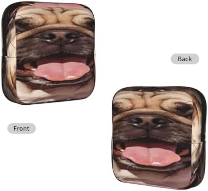 Compact Polyester Sanitary Organizer Pouch Pug With Tongue Out Cute Pet, Reusable Period Bag with Zipper, Multifunctional for Outdoor Daily Carry