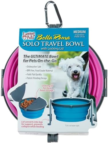 Loving Pets Bella Roma Collapsible Dog Bowls - Silicone Dog Bowls, Foldable Bowl, Puppy Essentials & Hiking Pet Supplies Great for Home & Travel (Pink, Medium)