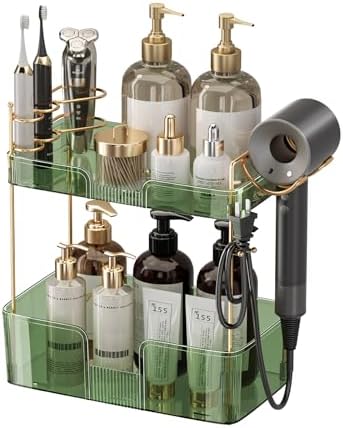 YCIA&DONE Luxury Bathroom Counter Organizer, Large Makeup Organizer Countertop, Shelf Organizer, Vanity Tray, Easily Assemble for Bathroom Organizers and Storage, Undersink, Cabinet, 2 Tiers Green