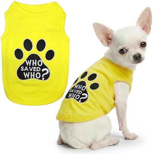 Parisian Pet Dog Shirt – 100% Cotton Shirts for Small Dogs - Sleeveless Yellow Puppy Vest with Paw Print – Breathable Pet Apparel – Pullover Summer Dog Clothes - Stretchy Funny T Shirts for Dogs