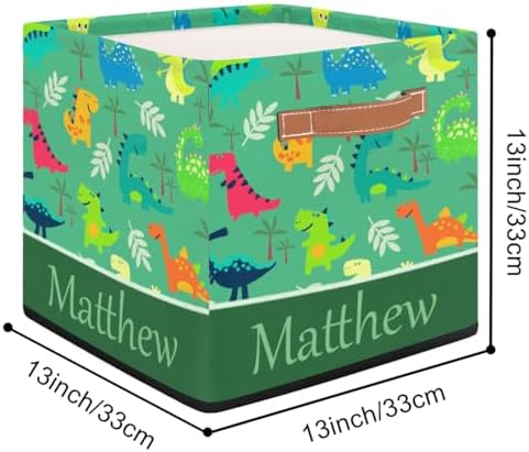 Personalized Storage Baskets for Organizing, Foldable Storage Bins with Handles Custom Cute Basket for Boys, Girls, Pet, Clothes, Blanket, Bedroom Nursery Toy Storage Gift,13 x13 x13 In,Dinosaurs