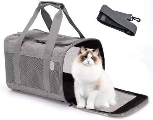 Pet Carrier Bag for Cats,Cat Soft-Sided Carriers Collapsible Ventilated Breathable Puppy Carrier for Small Dogs Airline Approved Kitty Carrier for Small Medium Cat Puppy Under to 12 Lb(Grey)