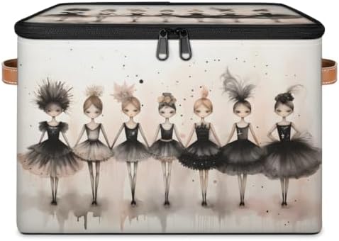 Ballerina Collapsible Fabric Storage Bin with Lid | Storage Basket, Foldable, Waterproof, Handle, Large, Closet Organizer, Home, Cute Black Tutu Ballerina