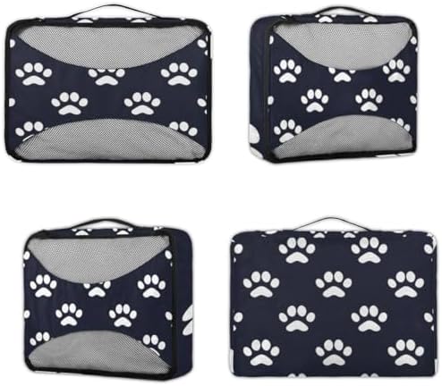 Dog Bones Paw 4 Set Packing Cubes Luggage Organizer Bags for Travel Accessories and Essentials, Dog Paws