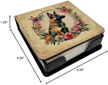 Caroline's Treasures Belgian Malinois and Flowers PU Leather Note Paper Holder with Artist-Designed Cover, Desk Accessory, Office Gift