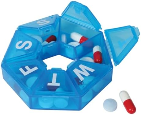 EZY DOSE Weekly (7-Day) Pill Case, Medicine Planner, Vitamin Organizer Box, Travel Pill Planner, Portable Storage, 7-Sided, Color May Vary, BPA Free