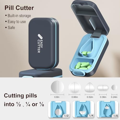 Pill Cutter | Pill Splitter for Small or Large Pills | Design in The USA| Cuts Vitamins |- Adjustable Splitter+ V-Shape Holder & Detachable Pad, Easy to Clean, Safe for Seniors, Kids, Pets-gray