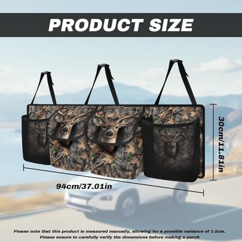 Deer Theme Hanging Organizer for Car Trunk Auto Back Seat Storage Bag with 2 Pockets 2 Mesh Pouches Collapsible Detachable Automotive Interior Accessories