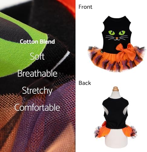 Fitwarm Halloween Cat Face Dog Dress, Funny Halloween Costumes for Small Dogs Girl, Pet Apparel, Black, Orange, Purple, Green, Medium