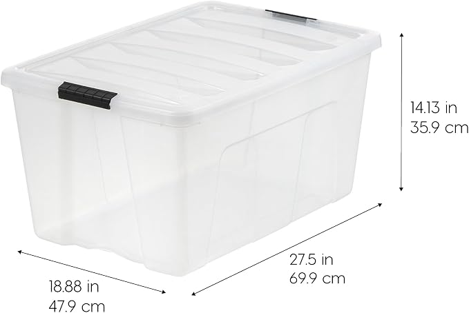IRIS USA 2-Pack 94 Quart Storage Bins with Lids, Clear | Transparent design makes contents easy to find. Ideal for holiday décor, bulky items, and long-term storage. Nestable design