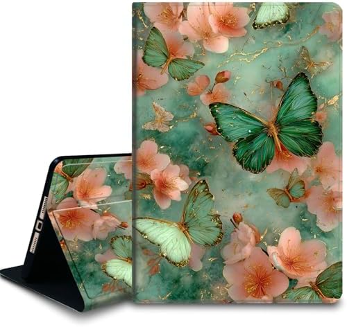 Bxgolkgd Tablet Case for Samsung Galaxy Tab E 9.6 Inch 2015(SM-T560/T561/T567),Shockproof Stand Cover with Heat Dissipation,Auto Wake/Sleep Function,Pink Flower Green Butterfly