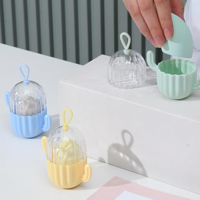 Makeup Sponge Storage Boxes Organizer Case Cactus Shape 5pcs Portable Cosmetic Powder Puff Holders with Pp and Pet Material for Women Desktop Decoration