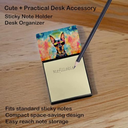 Caroline's Treasures Doberman Pinscher Hippie Dawg Sticky Note Holder Refillable Dispenser Self-Sticky Note Pads, Memo Pads Blank Desk Accessories