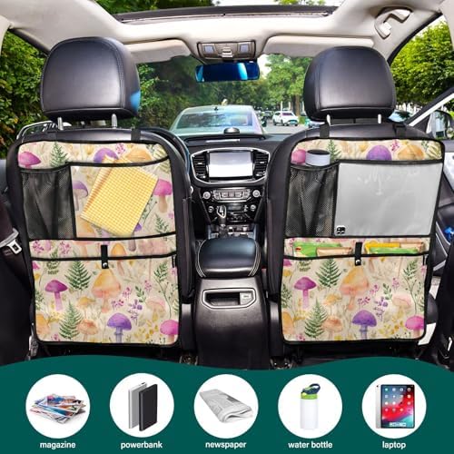 2 Pack Back Seat Car Organizer with Storage Pockets Kick Mats Back Seat Protector Hanging Car Organizer Automotive Seat Back Cover Organizers Mushroom Colorful Pattern