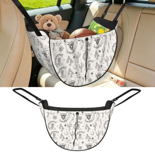 Country Western Cowboy Car Seat Organizer Backseat Storage Bag, Large Waterproof Vehicle Organizer With Adjustable Straps For Gear Essentials, Fits Most Cars