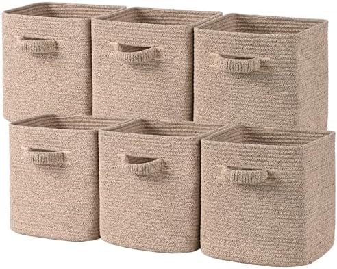 11 Inch Storage Cubes, 6 Pack Cube Storage Bins for Organizing, Cotton Rope Woven Baskets for Shelves, Bathroom, Kids Room, Closets, Baby Nursery