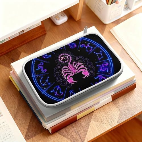 Women's Simple Thin Pencil Case Waterproof And Portable Perfect Organizer Box Scorpion Neon Zodiac Astrology Scorpio