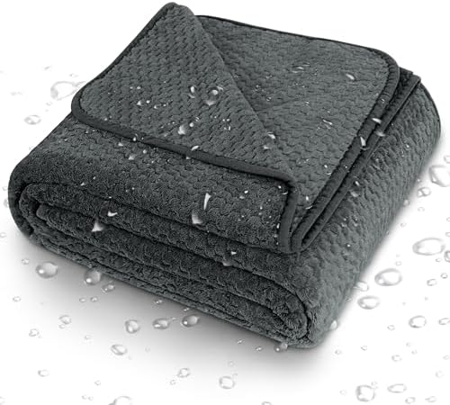 Catalonia Waterproof Dog Blanket, Reversible Leakproof Furniture Protector | Grey Fleece Mat for Small to Large Dogs & Cats, Helps Protect Sofa, Bed & Couch from Liquids, Urine & Messes, 40 x 60 Inches