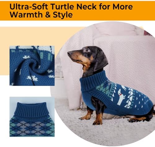 Lelepet Mini Dachshund Sweater Turtleneck Dog Sweaters for Small Dogs XS-XL | Pullover Knitted Dog Coat,Cold Weather Dachshund Clothes, Fall/Winter Cozy Outfit for Wiener Dog,Stretchy Knitwear,Slate Blue