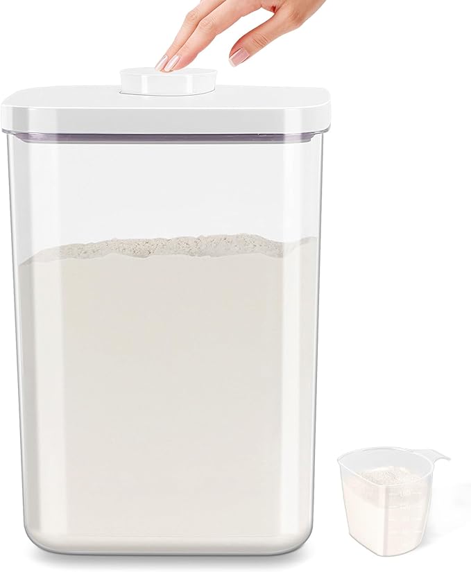 6 Qt Flour Sugar Storage Containers with Pop-up Lid Airtight 11 Lb Rice Bin | Crystal-Clear Plastic Dry Food Containers Tall and Slim BPA Free Pet Food Holder for Kitchen Pantry Organization