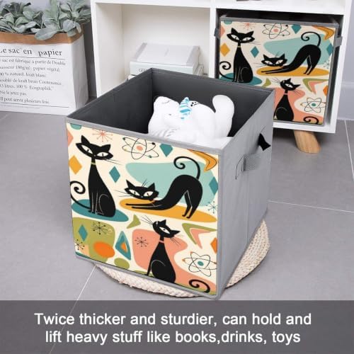 Black Cats Abstract Storage Bin with Handles, Oxford Fabric Foldable Storage Cube Organizer for Clothes, Towels, Bedroom, Living Room, Home Organization