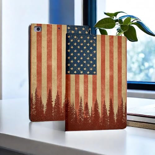 for Microsoft Surface Pro 7 Plus,Surface Pro 7/6/5/4 12.3" Tablet Case,Auto Wake/Sleep,Adjustable Stand Protective Cover - American Flag Forest