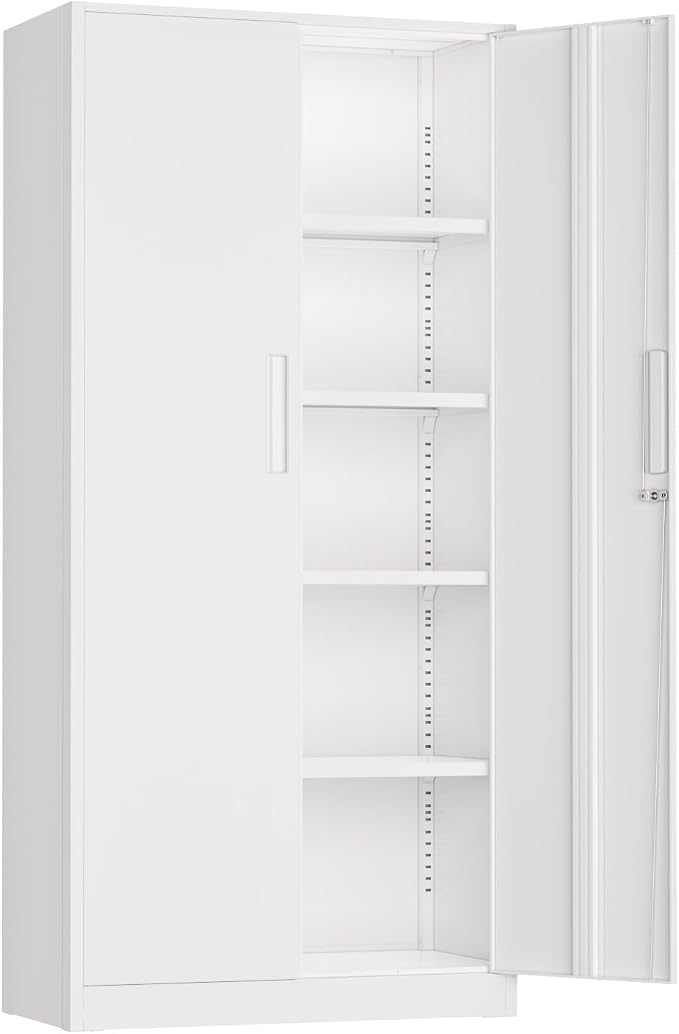 Crownland 72" Metal Storage Cabinet, Lockable Garage Storage Cabinets, High Office Cabinet with Adjustable Shelves for Home Office, Pantry, Garage, Classroom, File(White-Narrow Size)