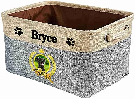 Custom Name Collapsible Dog Toy Storage Basket Bin World's Best Dog Puppy Yorkie Foldable Pet Toy Box Closet Shelf Baskets Organizer for Bedroom Home Dog Cat with Handles Gray