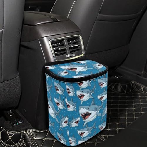 DISNIMO Cartoon Shark Car Trash Can with Lid Cute Car Accessories Leak Proof Car Trash Bag Hanging Car Garbage Can Multipurpose Storage Container for Back Seat Road Trip