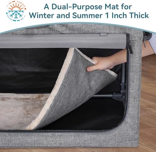 PETSFIT Portable Dog Crate for Small Dogs, – 24" Soft Dog Travel Crates with Lockable Zippers & Thicken Mat, Adjustable Patented Spiral Steel Frame, Collapsible Kennel for Indoor & Outdoor