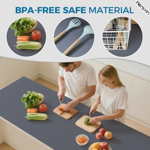 Hersvin Shelf Liners, 12in x 20ft Kitchen Drawer Mats, Non-Adhesive EVA Cupboard Protector, Cabinet Lining (Dark Gray/Dot)