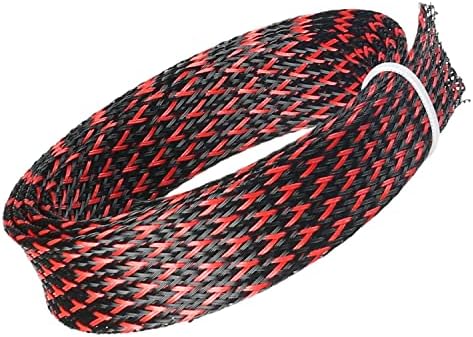 Jutagoss PET Expandable Braided Cable Sleeve, 3.28ft - 0.79 inch Black Red Cable Management Sleeve, Wire Loom Tube Cord Protector for USB Cable, Power Cord, Audio Video and More, 1Pc