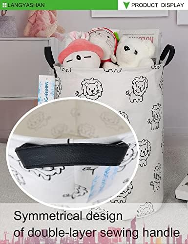 Round Laundry Basket Collapsible Storage Hamper Organizer Lion | Waterproof Canvas Foldable Baskets with sturdy Handles Multi-scene Organizer for Home Play Bedroom Gift Bin