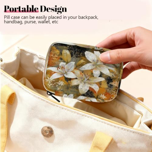 Travel Pill Organizer Vintage White Flower Small Pill Case