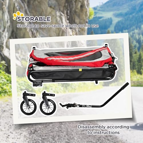 2-in-1 Pet Bike Trailer for Small Dogs, Road-Visibility Bicycle Stroller, Weather-Strong Bike Wagon Trailer Sidecar Attachment, Red