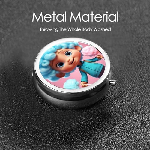 ZhongGuo Cotton Candy Printed Pill Organizer,Round Travel Pill Organizer Mini Medicine Pill Box for Purse Iron Plating