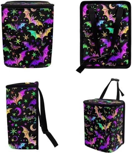 DISNIMO Colorful Bat Car Trash Can Car Accessories Organizer Garbage Bag Dustbin Container with Zipper Lid Waste Basket Storage Pockets Hanging Vehicle Trash Bin