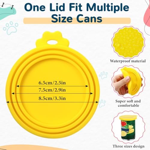 Uiifan 8 Pcs Cat Food Can Covers Lids Set, Silicone Pet Food Can Lids with Multi-Function Cat Foods Spoon and Opener, Silicone Wet Foods Spoon for Cats and Dogs(Yellow)