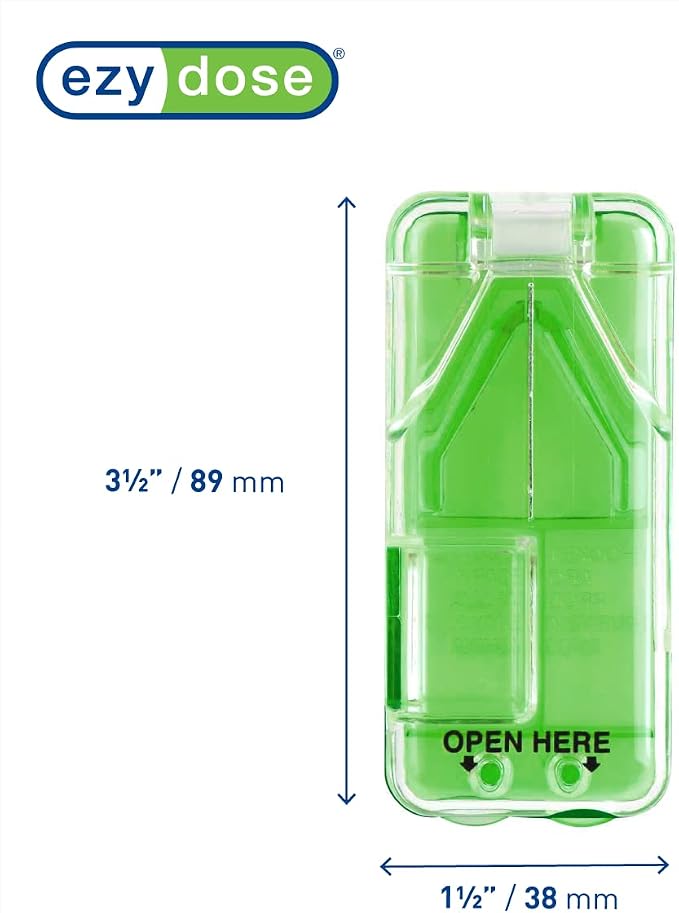 Ezy Dose Pill Cutter & Splitter, Built-in Pill Dispenser, Green | Easy-Cut Stainless Steel Blade for Tablets, Vitamins, Medication, Portable Pill Cutter for Seniors, Pets, Travel-Size