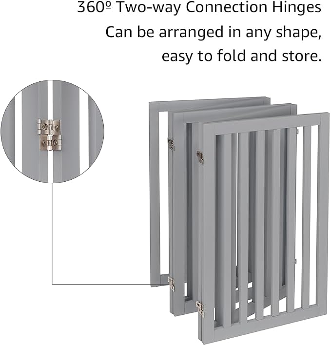 unipaws 36”H Free Standing Pet Gate for Dog Cat, 100”Wide Wooden Dog Gates | Foldable Pet Fence for Doorway, Stairs, Step, Expandable Doggy Barrier, Indoor Use