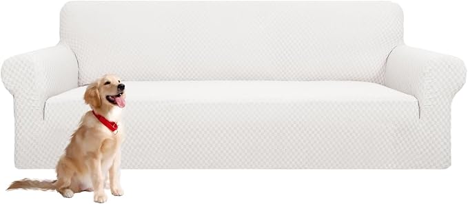 YEMYHOM Couch Cover Latest Jacquard Design High Stretch Extra Large Sofa Covers Pet Dog Cat Proof Oversized Slipcover Non Slip Magic Elastic Furniture Protector (X Large, White)