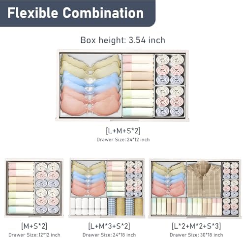 DIMJ Drawer Organizer Clothes - 30 Pack Closet Drawer Organizer Bins for Baby Clothes Storage, Fabric Dresser Organizer for Nursery Bedroom, Foldable Small Drawer Dividers for Underwear Socks