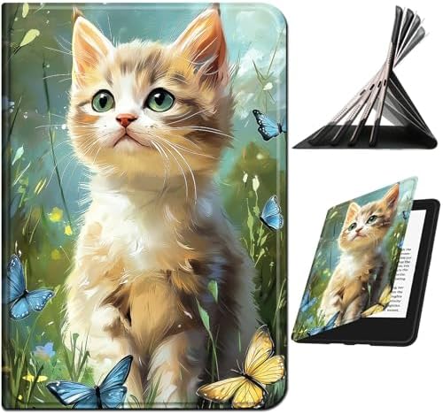 for Samsung Galaxy Tab A 8.0" 2019 SM-T290/T295 Case | Slim Leather Smart Cover with Multi-Angle Anti-Slip Stand [Auto Wake/Sleep] Shell for Women Men, Lawn Cat Butterfly