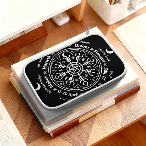 Fashion Pencil Case Waterproof Thin Organizer Box For Art Pens, Pencils, And More Norse Viking Vegvisir Compass Goth Pentagram