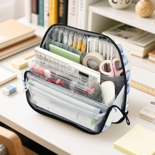 Delicate Blue Bows Pencil Case for Kids Girls Boys | Large Pencil Pouch Pen Bag Holder with Big Capacity