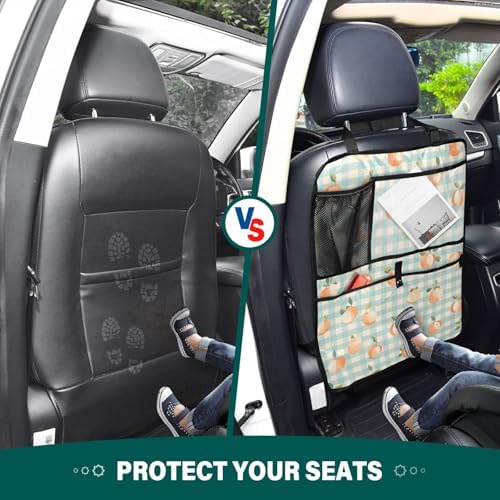 2 Pack Back Seat Car Organizer with Storage Pockets Kick Mats Back Seat Protector Hanging Car Organizer Automotive Seat Back Cover Organizers Peaches Plaid Vacation Style Blue