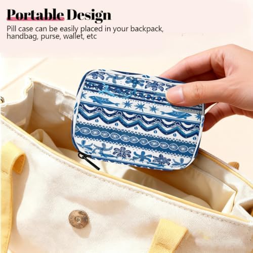 Travel Pill Organizer Nautical Turtle Whale Stripe Small Pill Case